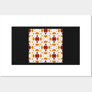 Mid-Century Modern Abstract Red and Tangerine Orange Multimedia Watercolor and Ink Doodle Pattern Posters and Art